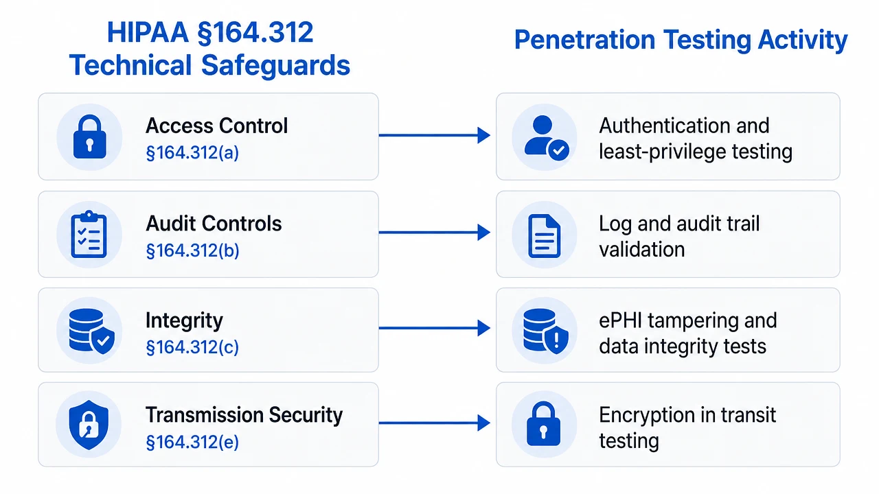 HIPAA penetration testing safeguards mapping.